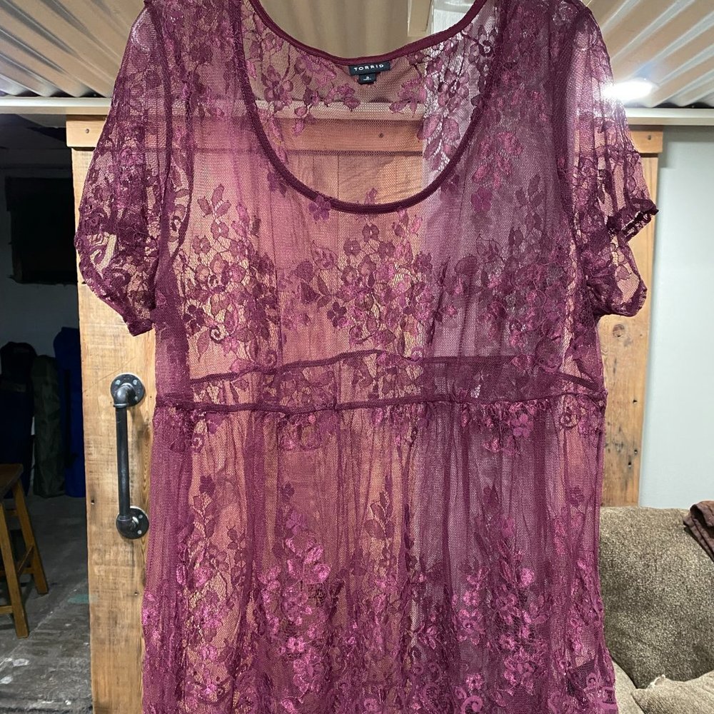 Torrid Purple Floral Lace Top